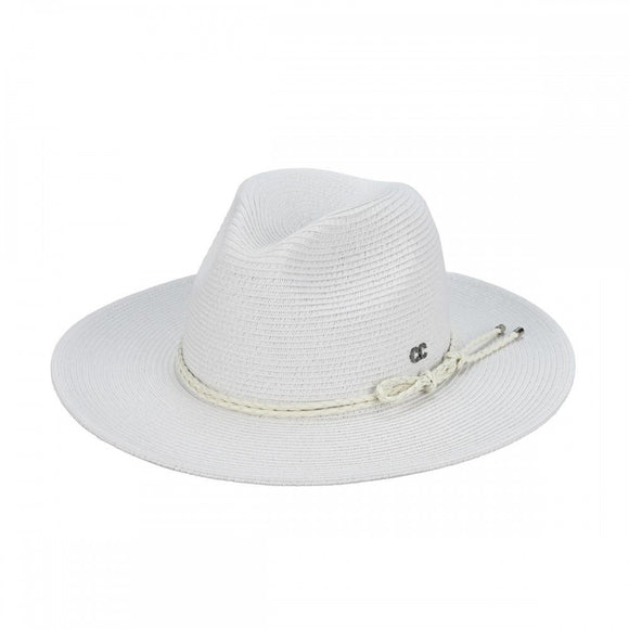 Leather Rope Panama Sun Hat | White