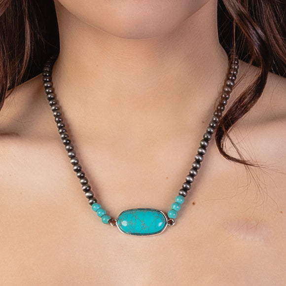 Western Necklace | Silver Turquoise Pendant