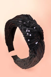 Sequin Striped Knot Headband | Black