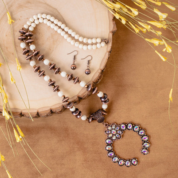 Western Necklace | Ivory Copper Crystal Squash Blossom