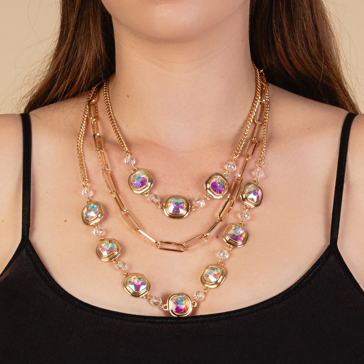 Western Necklace | Layered Crystal AB Necklace