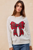 Plaid Ribbon Bow Sweater Top | Ivory