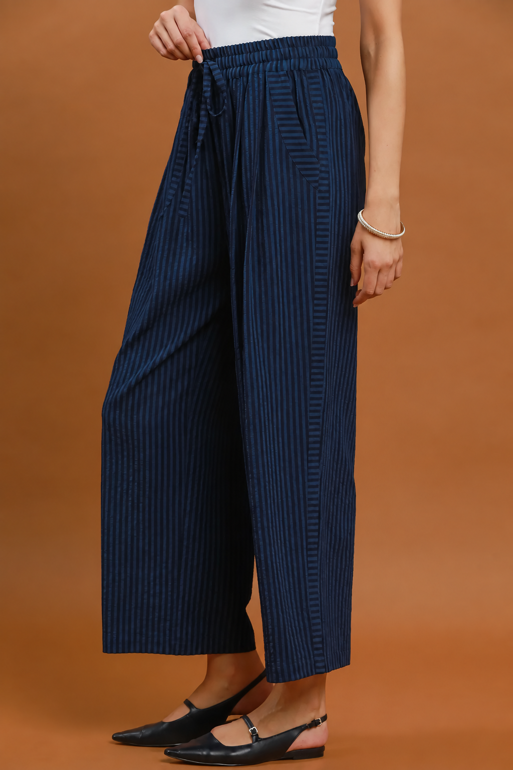 Stripe Wide Leg Pants | Midnight