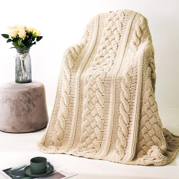 Comfy LUXE Cable Knit Microfiber Blanket | Beige