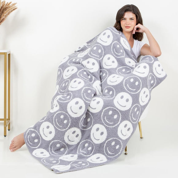 Comfy LUXE Happy Face Blanket | Grey