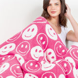 Comfy LUXE Happy Face Blanket | Hot Pink