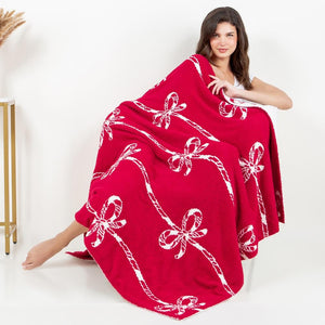 Comfy LUXE Striped Bow Blanket | Red