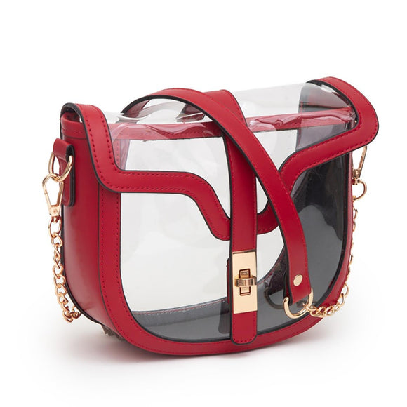 Clear Lock Buckle Crossbody Bag | Red