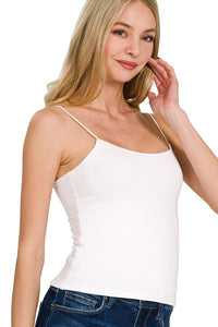Double Layered Spaghetti Strap Cami | White