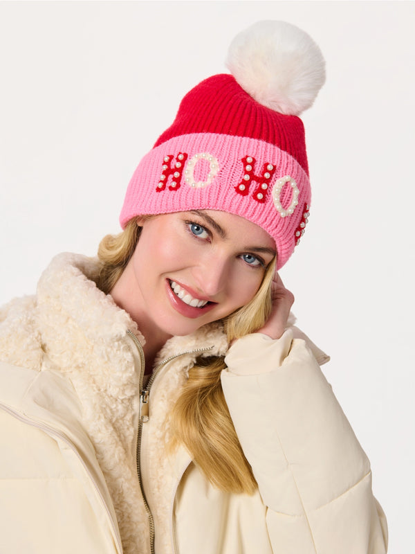 Ho Ho Ho Pom Beanie | Red/Pink