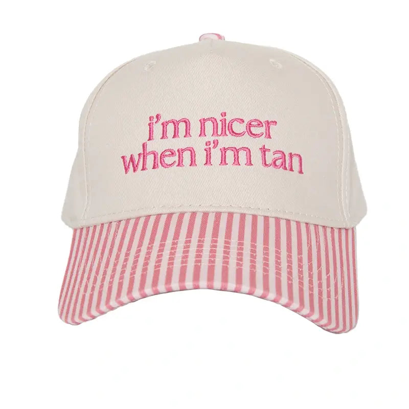 I'm Nicer When I'm Tan Striped Trucker Cap | Pink