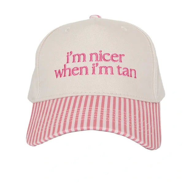 I'm Nicer When I'm Tan Striped Trucker Cap | Pink