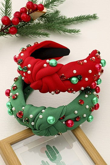 Embellished Pearl/Bead Christmas Knotted Headband | Various