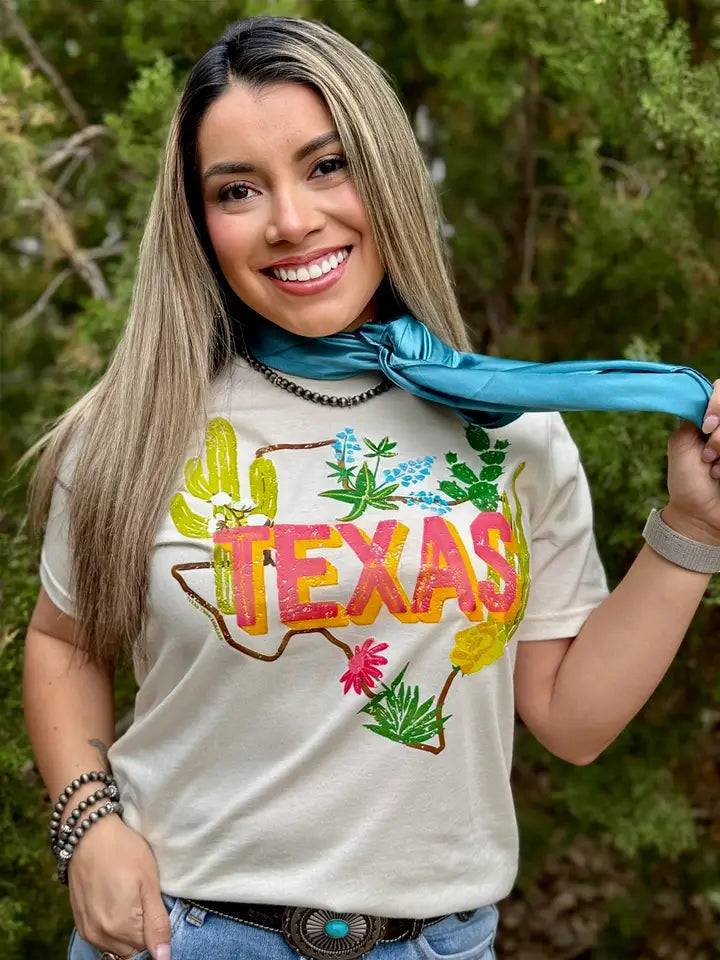 Texas Floral Cactus Tee | Natural