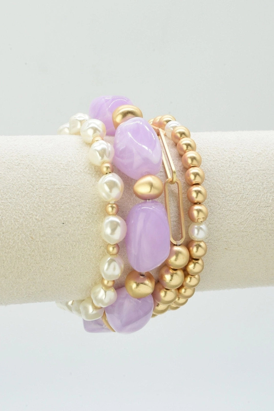 Pearl+Acrylic Bead+Chain Bracelet Set | Lilac