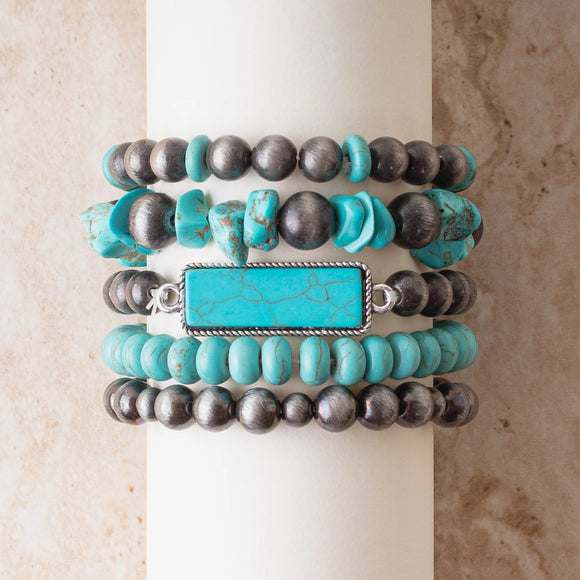 Western Bracelet Set | Turquoise Silver