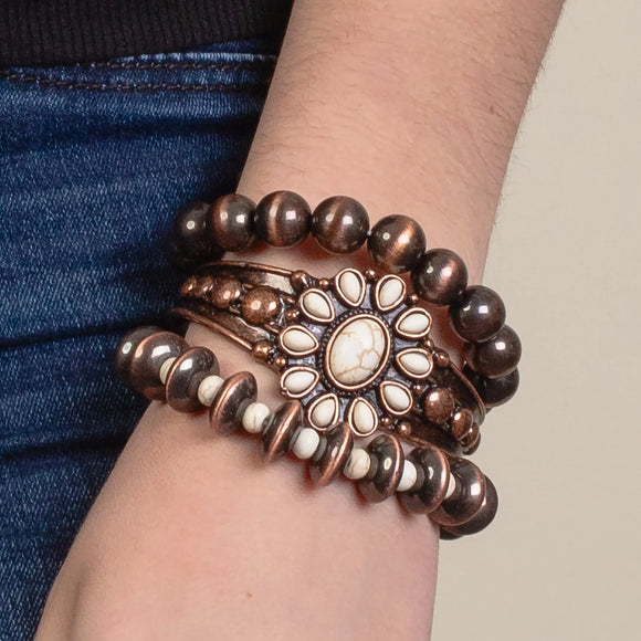 Western Bracelet Cuff Set | Squash Blossom Ivory Copper