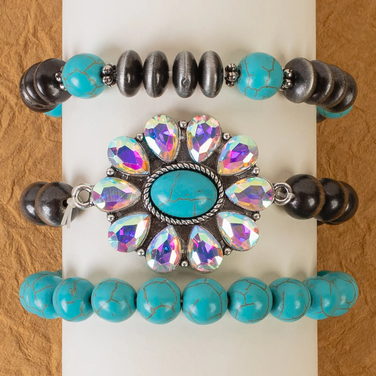 Western Bracelet Set | Squash Blossom AB Turquoise Silver