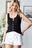 Pointelle Button Front Tank Top | Black