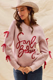 Santa Baby Ribbon Bow Sweater Top | Blush