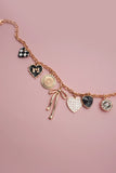 Gold Charm Necklace | Checker Heart Rhinestones