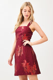 Metallic Floral Jacquard Dress | Wine