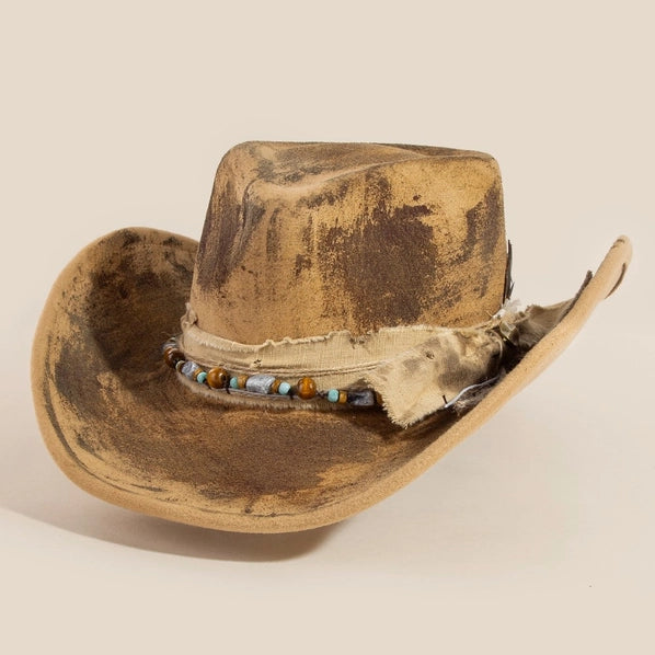 Distressed Western Cowboy Hat | Light Brown