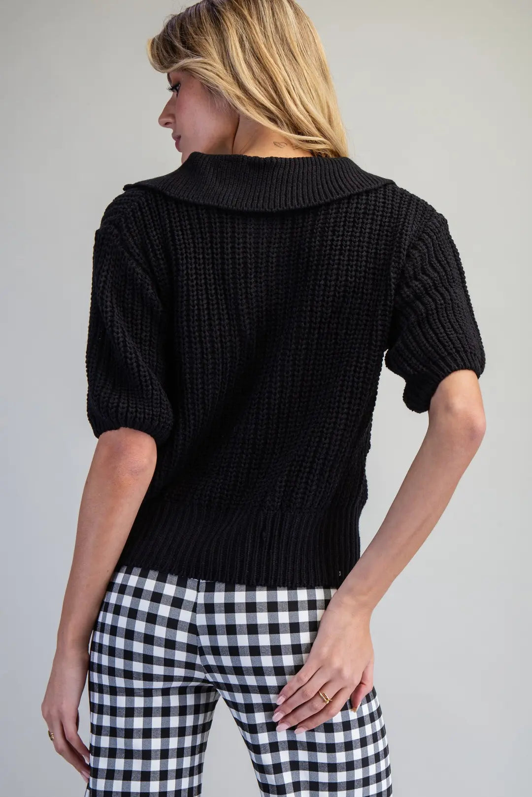 Ribbed Collar Sweater Top | Black