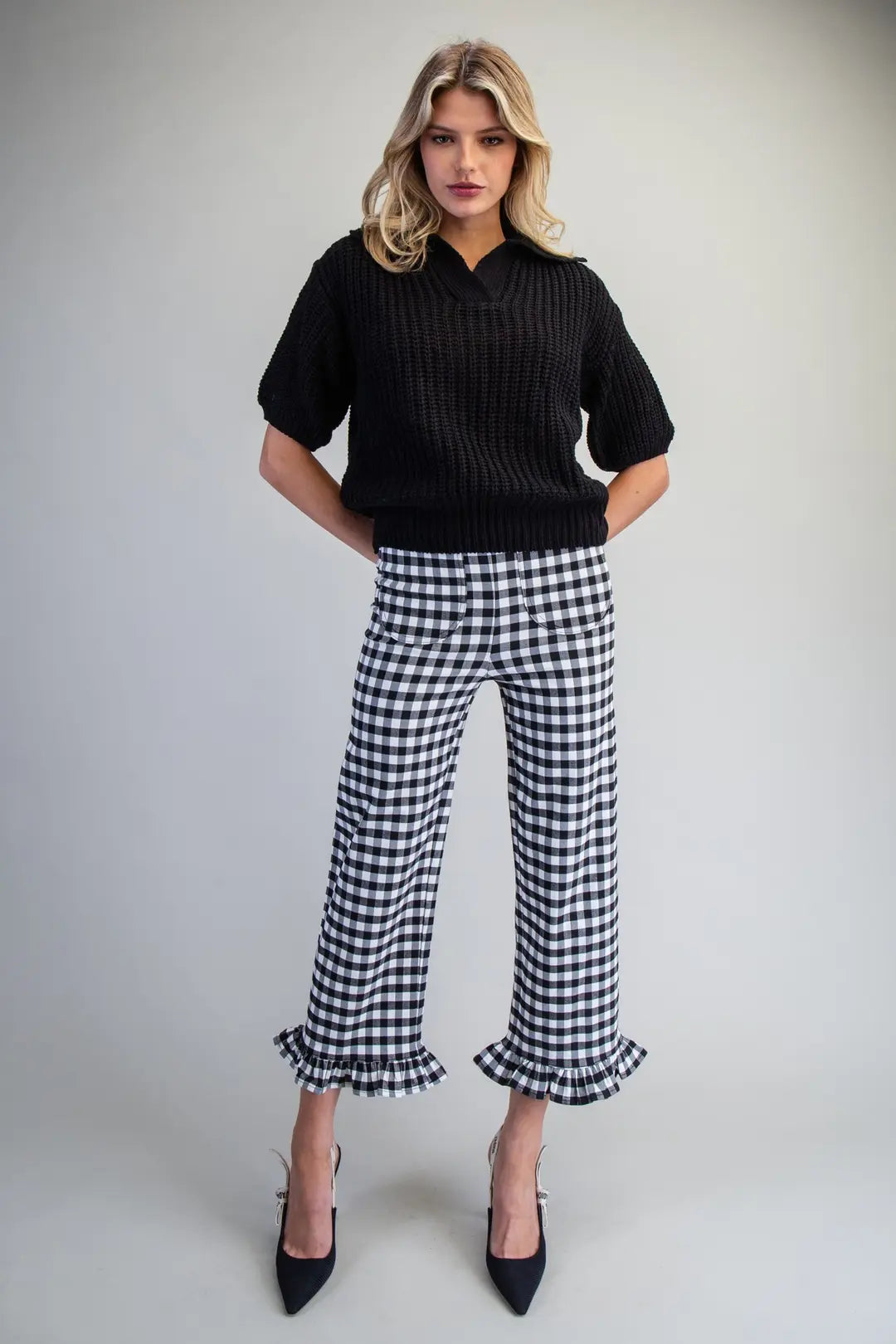 Ribbed Collar Sweater Top | Black