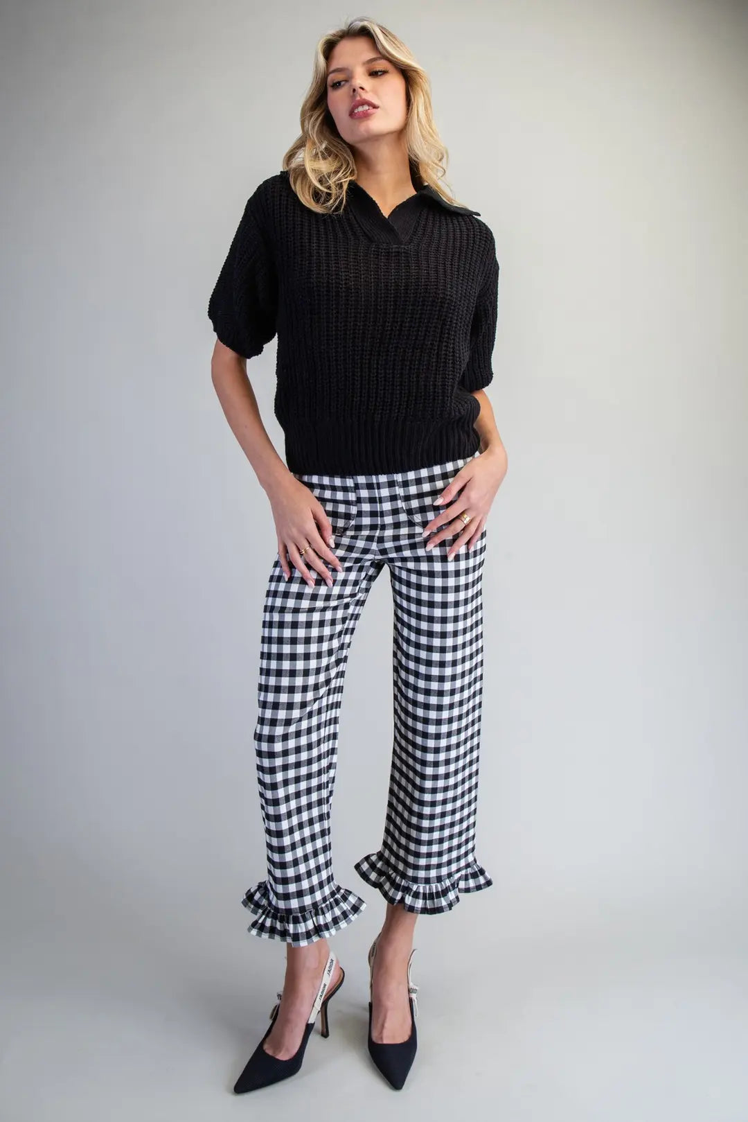 Ribbed Collar Sweater Top | Black