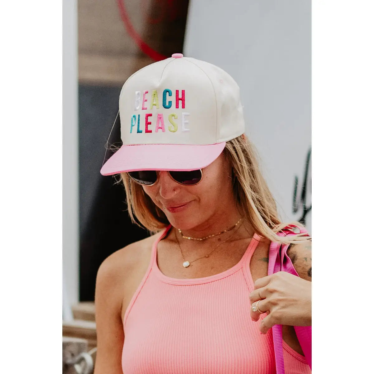 Beach Please Multicolor Trucker Cap | Pink