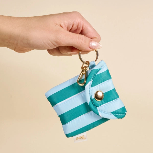 Puffy Earbud Case Keychain | Sicily Stripes Teal
