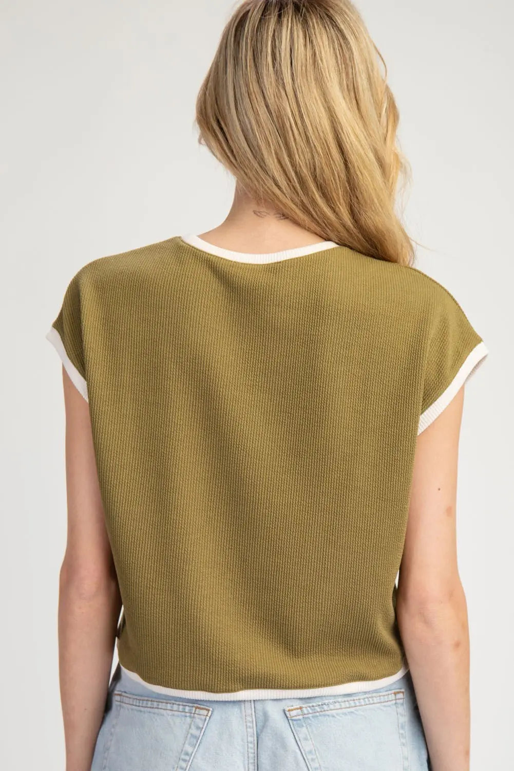 Tow Tone Round Neck Crop Top | Military Green