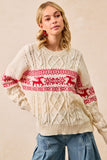 Christmas Cable Knit Sweater Top | Cream/Red
