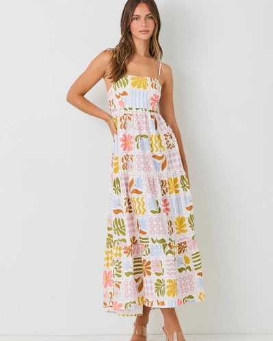 Floral Linen Open Back Maxi Dress | Multi