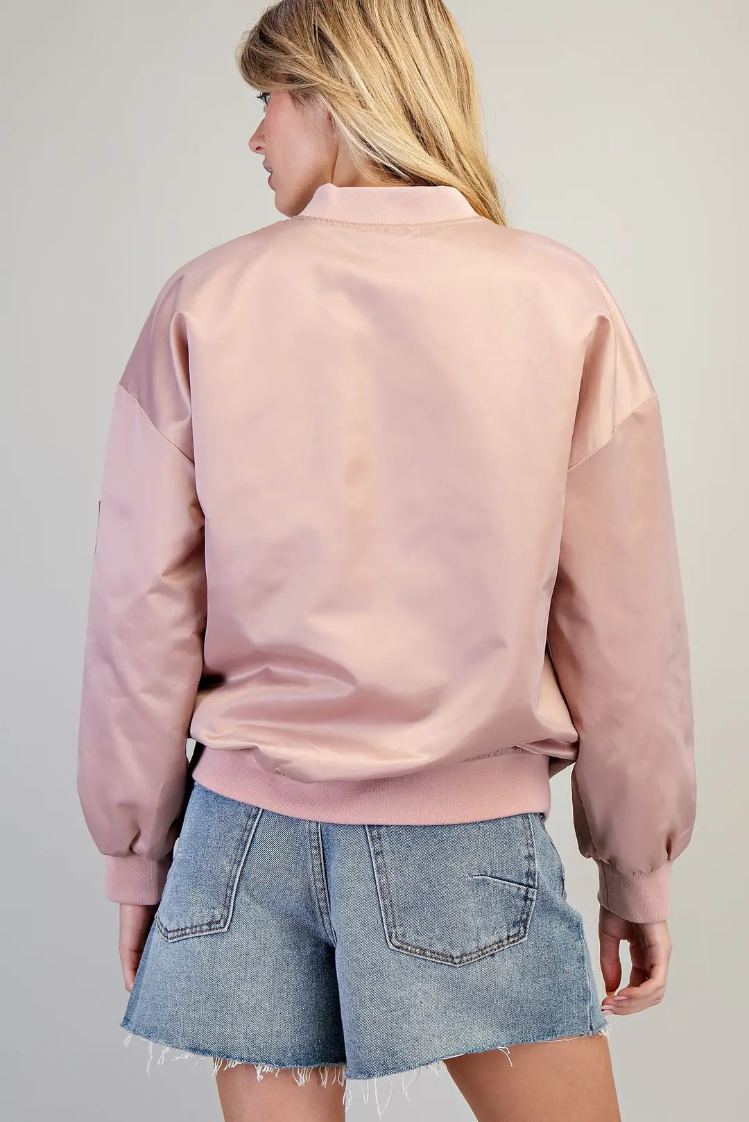Zip Sleeve Bomber Jacket | French Rose