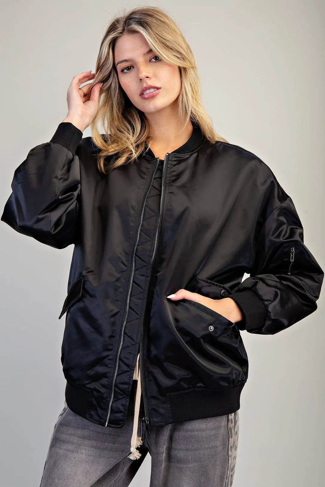 Zip Sleeve Bomber Jacket | Black