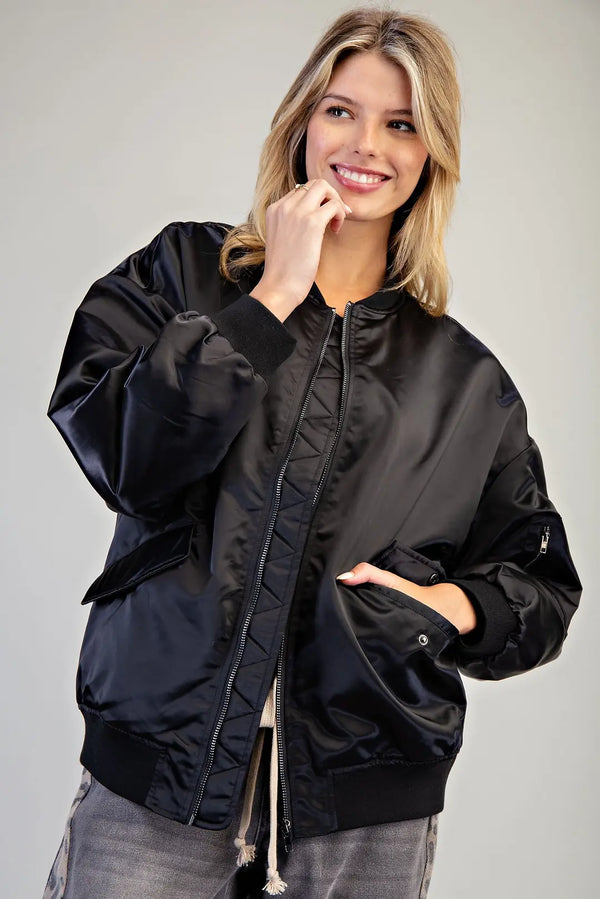 Zip Sleeve Bomber Jacket | Black