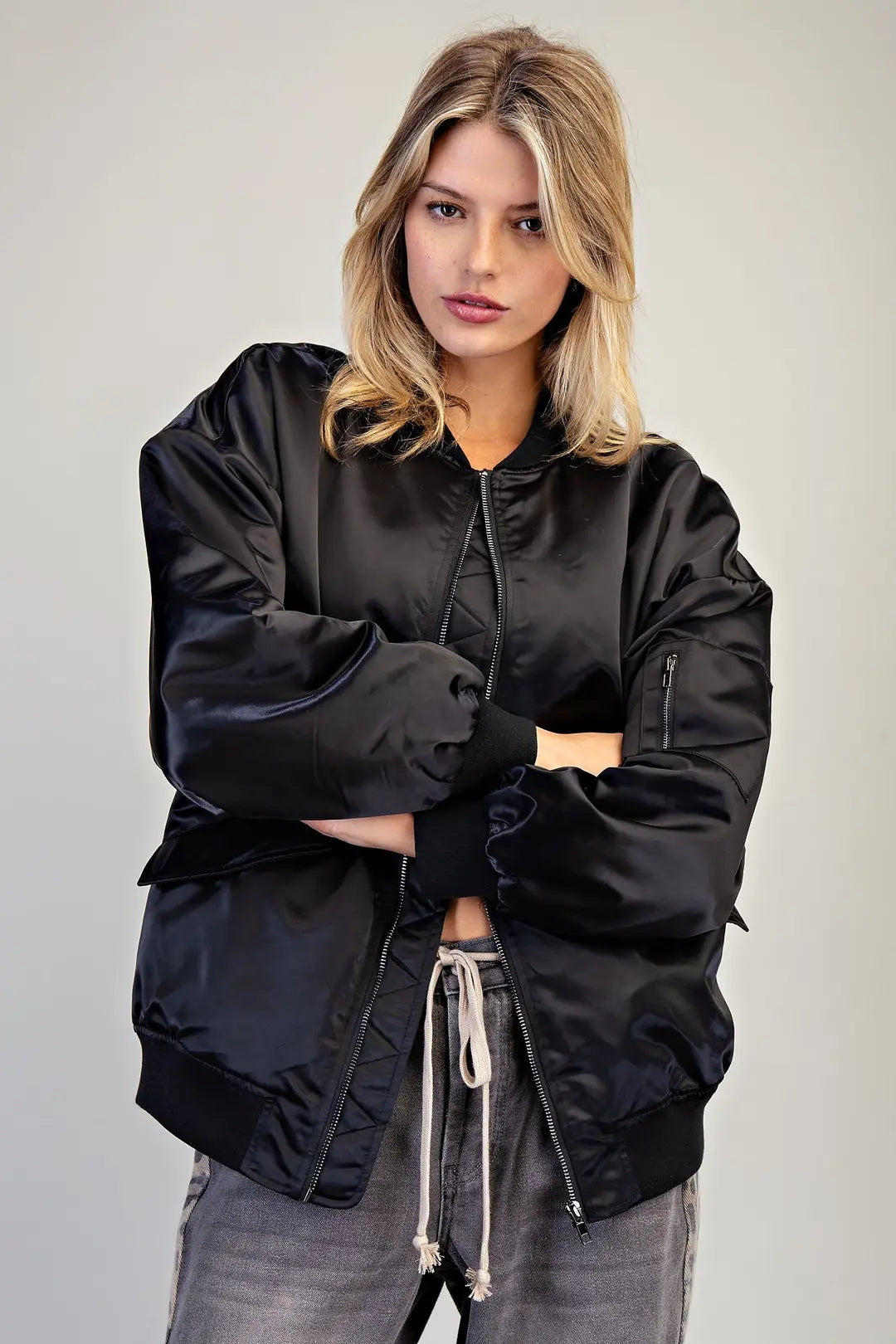 Zip Sleeve Bomber Jacket | Black