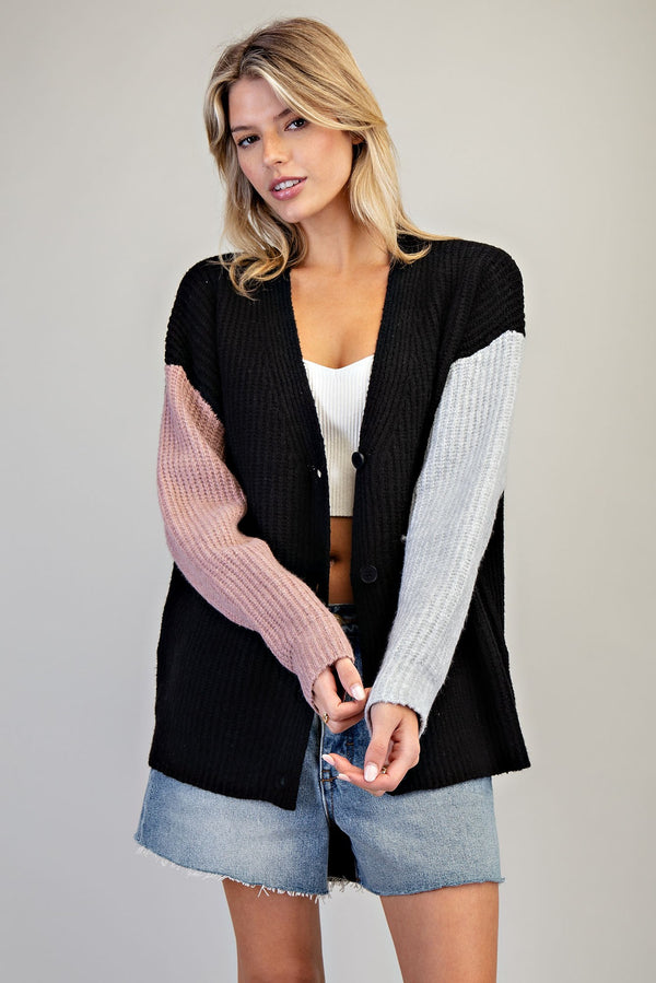 Colorblock Knit Cardigan | Black Mix