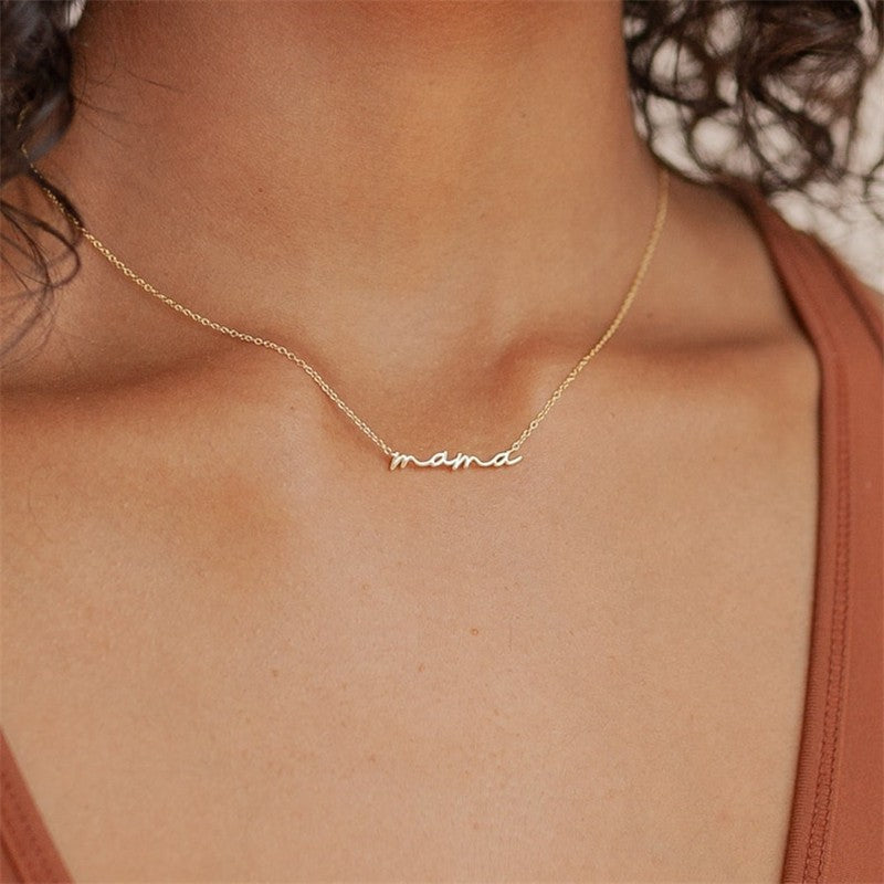 18k Stainless Mama Script Necklace | Gold