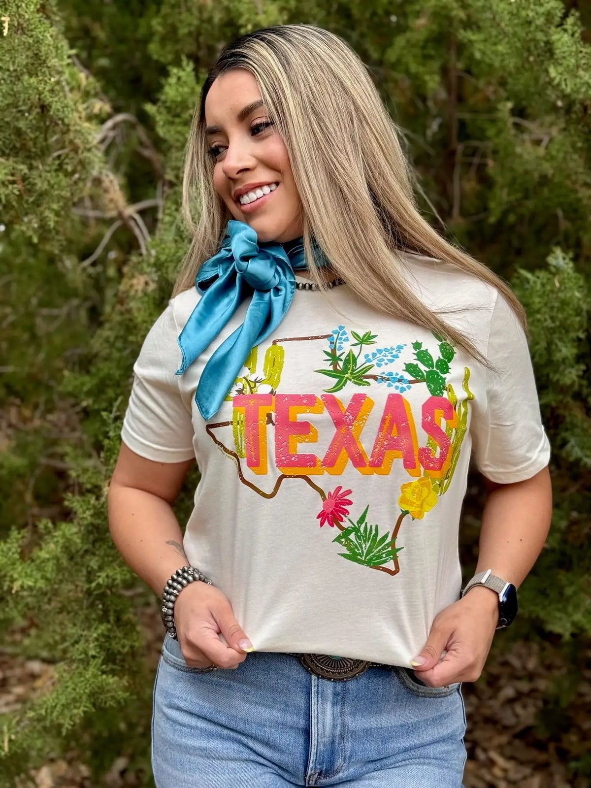 Texas Floral Cactus Tee | Natural