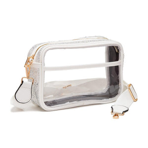 Rhinestone Studded Clear Crossbody Bag | White