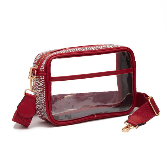 Rhinestone Studded Clear Crossbody Bag | Red