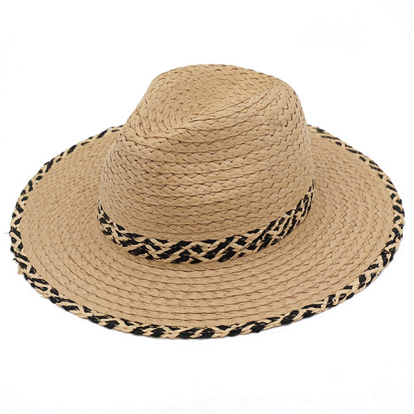 Straw Fedora Black Trim Hat | Natural