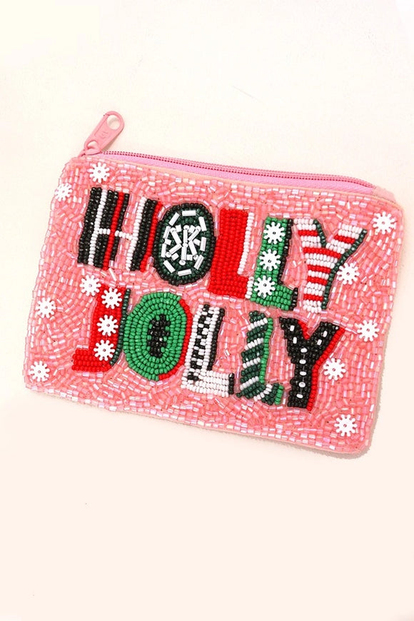 Holly Jolly Pink | Seed Beed Coin Purse Pouch