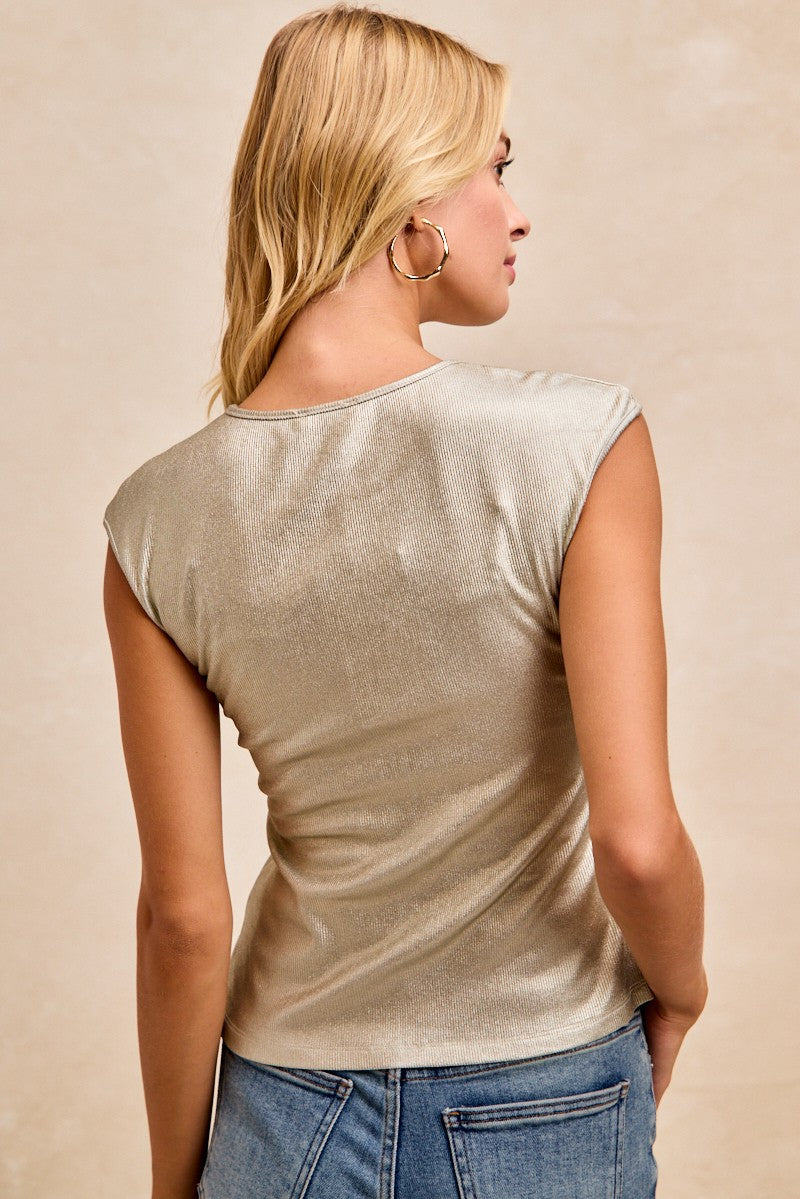 Holly Jolly Sequin Sleeveless Metallic Top | Champagne