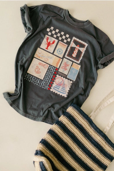 Seas The Day Matchbox Stamp Tee | Graphite
