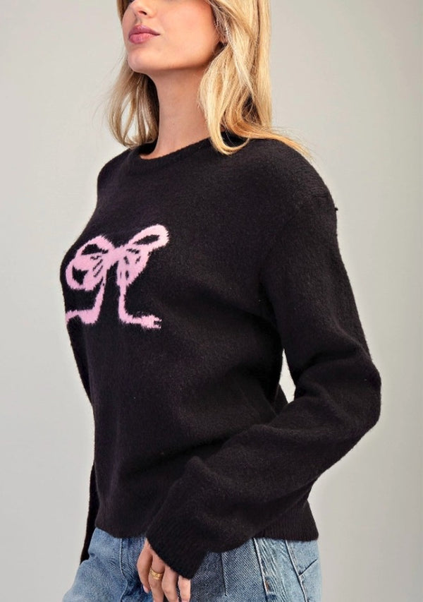 Bow Knit Sweater Top | Black