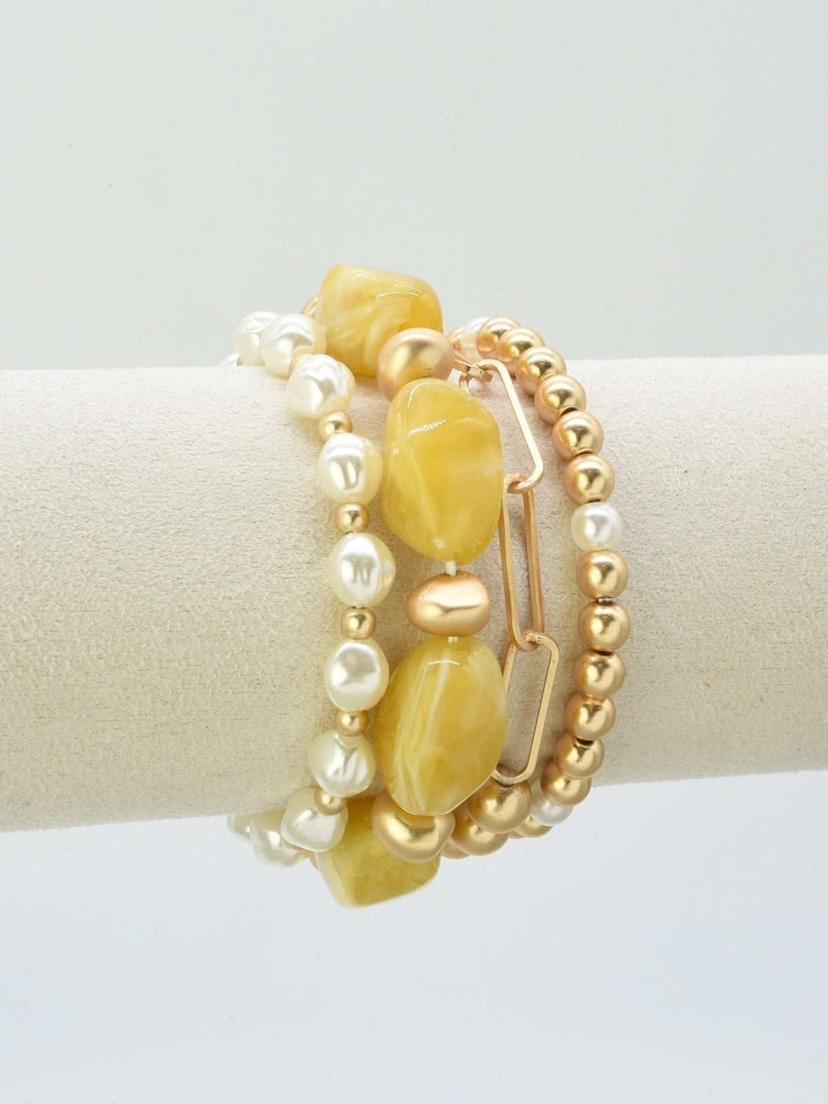 Pearl+Acrylic Bead+Chain Bracelet Set | Yellow